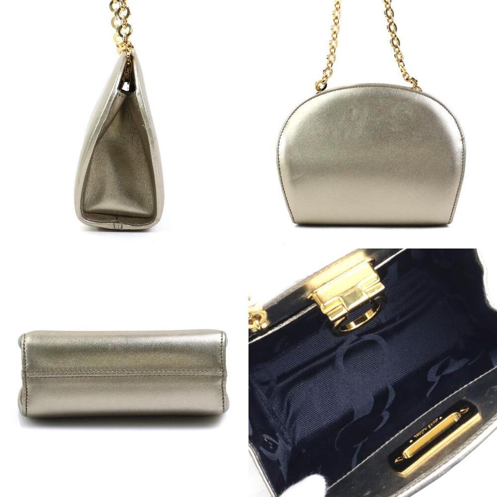 Salvatore Ferragamo shoulder metal bag Gancini gold leather Gold